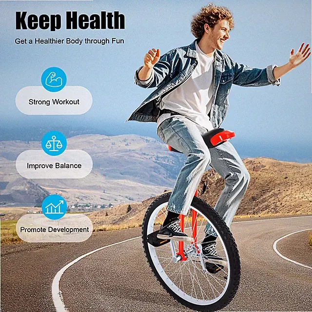 24" Unicycle With Thickened steel pipe adjustable seat Sports Wheel Unicycle NEW