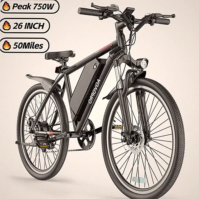 AOVOPRO Electric Bike for Adults 750W 26" Ebike 22 MPH 50 Miles Dual Disc Brake