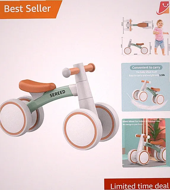 Baby Balance Bike Aluminum 6.7" Lightweight 4 Wheels Toddler Riding Fun Gift