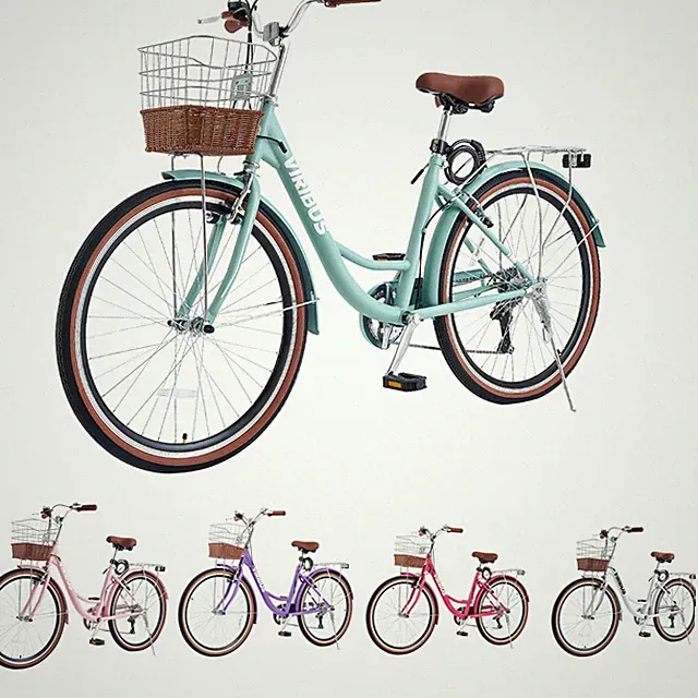 VIRIBUS 7-Speed Beach Cruiser Bike 24''/26" City Bicycle w Basket for Women
